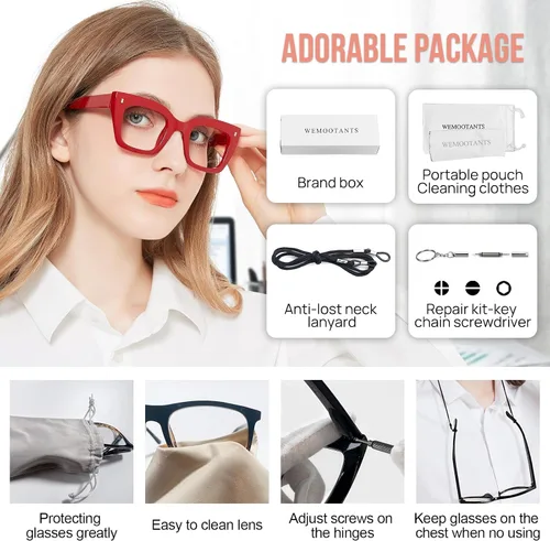 Miniatura 6 de Gafas de lectura de gran tamaño para mujer, lectores gruesos de ojo de gato con bisagras de resorte 1.0 1.25 1.5 1.75 2.0 a 4.0 A Rojo