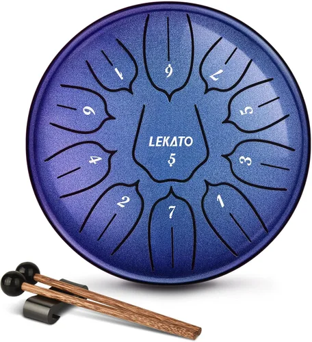 LEKATO Tambor de Lengua de Acero de 6 Pulgadas, 11 Notas, Tambor de Lluvia para Exteriores D Mayor Handpan Tambor para Educación Musical Meditación