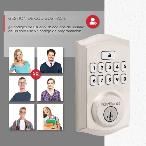Miniatura 7 de Kwikset SmartCode 260 Cerradura Electrónica de Entrada sin Llave con Teclado y Pestillo de Seguridad, con Auto-Bloqueo, Códigos de Usuario Níquel