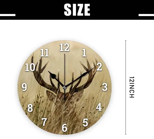 Miniatura 2 de Relojes de pared a pilas de 12 pulgadas, ciervos en la naturaleza, decoración silenciosa del hogar para baño, sala de estar, dormitorio