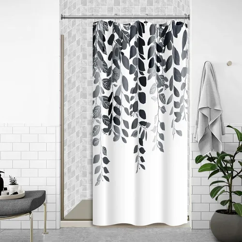 Miniatura 6 de BOODII Cortinas de ducha negras de 36 x 72 pulgadas, cortina de ducha de eucalipto de primavera para baño, cortina de baño con textura de flameado