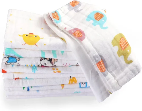Tatuo Paquete de 10 paños de muselina para bebé, 20 x 10 pulgadas, 6 capas, suaves y absorbentes, para recién nacidos, para baby shower, niños y