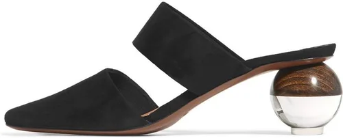 Miniatura 9 de Fericzot Mule Shoes Sandalias esféricas de tacón transparente Zapatillas de punta cuadrada Slip On Bombas Slingback Zapatos de vestir de boda