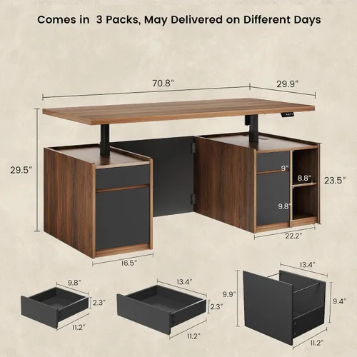 Miniatura 8 de ModernMate Juego de muebles, escritorio ejecutivo de pie de 70.8 pulgadas con estantería de 71 pulgadas de alto, AC/USB, archivador, estantes