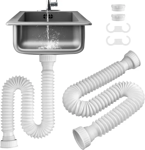 Miniatura 10 de iFealClear Paquete de 2 tubos de drenaje P-Trap, tubo de drenaje flexible para fregadero con 4 anillos de sellado de goma, tubo de trampa P Gris