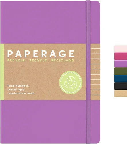Miniatura 12 de PAPERAGE - Libreta de rayas con líneas recicladas, (color negro), 160 páginas, tamaño mediano de 5.6 x 8 pulgadas - papel grueso de 100 g/m²