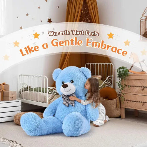 Miniatura 7 de MorisMos Oso de peluche gigante con corbata de 4 pies, 47 pulgadas, oso de peluche grande clásico, regalo para novia novio en cumpleaños, azul