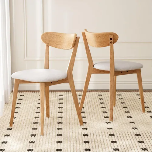 Sillas de comedor 100% de madera de roble macizo, sillas de comedor modernas de mediados de siglo con cojín tapizado, sillas de cocina, comedor,
