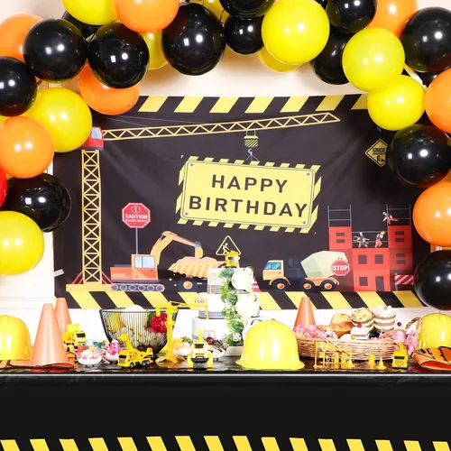 Miniatura 5 de Remagr - 3 manteles de construcción para fiesta de cumpleaños, 51 x 71 pulgadas, camino de mesa de carretera, camión volquete, fundas de mesa