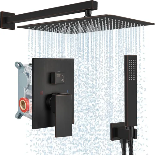 Miniatura 12 de Midanya Sistema de ducha de lluvia, cabezal de ducha cuadrado de lluvia, juego de grifo de ducha con rociador de mano, kit de moldura de válvula