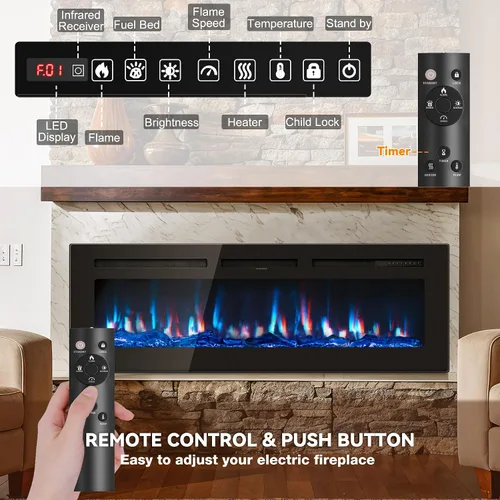 Miniatura 3 de Manastin Chimenea eléctrica de 60 pulgadas empotrada en la pared y montada en la pared con control remoto, calentador de chimenea de 1500/750 W