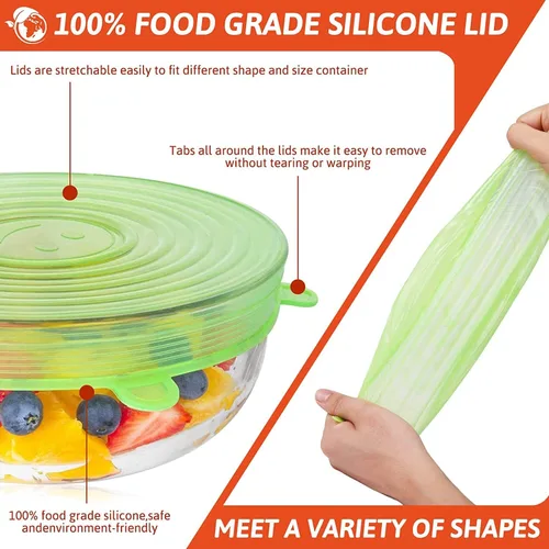 Miniatura 3 de Tapas elásticas de silicona – 12 tapas de silicona para almacenamiento de alimentos – Cubiertas redondas flexibles de silicona – Cubierta
