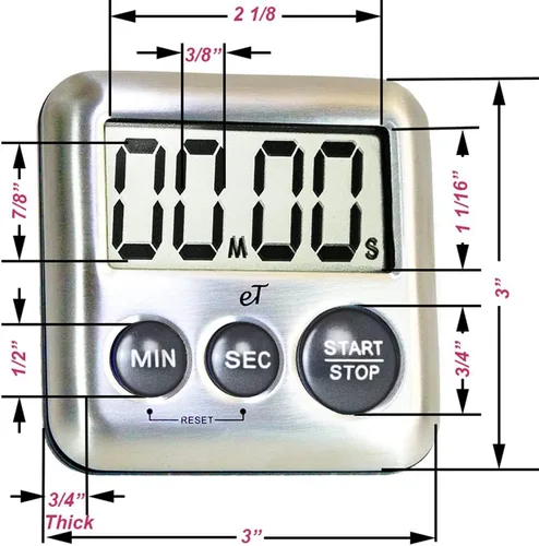 Miniatura 4 de Temporizador de cocina digital elegante de acero inoxidable - Carbón - Parte posterior magnética fuerte - Soporte de patada - Alarma fuerte