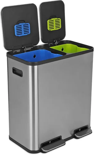 Miniatura 10 de SIMPLI-Magic Cubo de basura con pedal de 16 galones (60L), cubo de basura de cocina de doble compartimento con contenedores de basura y reciclaje