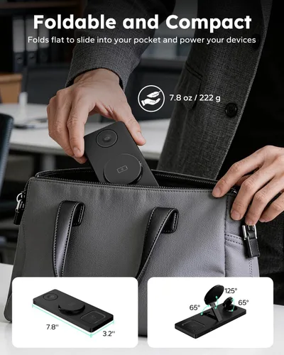 Miniatura 3 de Estación de carga plegable 3 en 1 para Magsafe, soporte magnético para teléfono y reloj para dispositivos Apple, cargador inalámbrico de escritorio