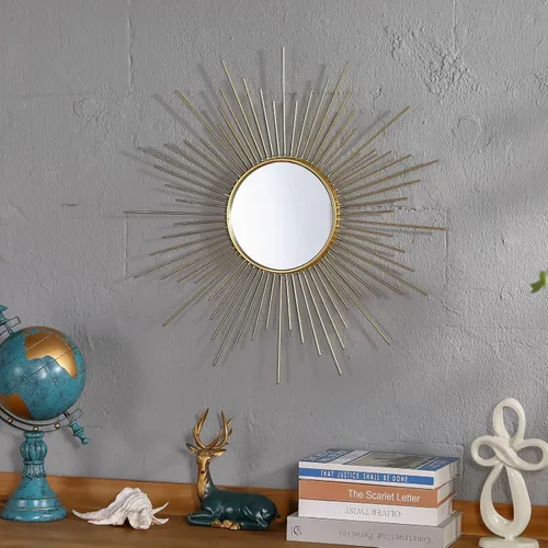 Miniatura 7 de Espejo grande dorado de 24 pulgadas, espejos de metal Starburst, espejo solar moderno de mediados de siglo, decoración de pared para sala de estar