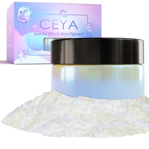 Miniatura 8 de Ceya Polvo de Mica de Interferencia, 50g/1.8oz Polvo de Uñas Cromado Blanco Hielo, Pigmento de Efecto Perlescente de Cambio de Color de Grado
