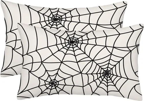 Miniatura 8 de Juego de 2 fundas de almohada de Halloween de 16 x 16 pulgadas, fundas cuadradas de lino decorativas de lino para el hogar, la cama o el sofá
