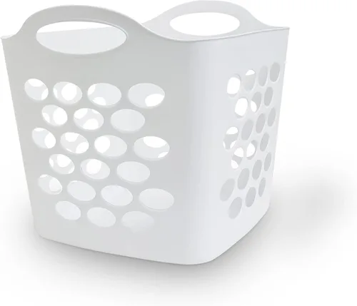 SEDLAV Cesta de lavandería de plástico, color plata, cesta flexible, ideal para lavandería, organizador, almacenamiento, armario, dormitorio, asas