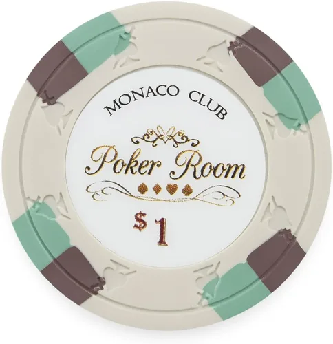 Claysmith Gaming Paquete de 50 fichas de póquer Monaco Club, compuesto de arcilla pesada de 0.48 oz blanco ($1 White)