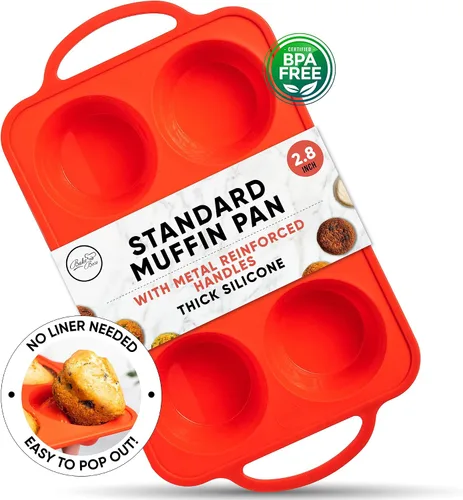 Miniatura 9 de BAKE BOSS Molde de silicona para magdalenas con asas, 6 tazas de tamaño regular, moldes de silicona perfectos para hornear recetas de muffins keto