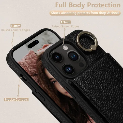 Miniatura 6 de Funda para iPhone 14 Pro Max de 6.7'', Funda Cartera Cruzada Desmontable con Ranuras para Tarjetas con Bloqueo RFID, Soporte de Anillo de 360°