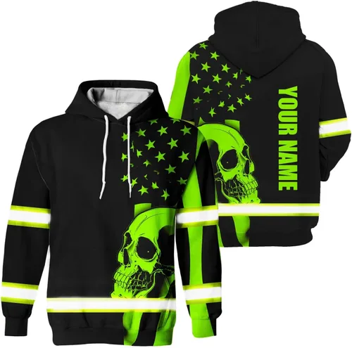 Maddly Ropa de trabajo de seguridad con calavera de alta visibilidad con la bandera de EE. UU., nombre personalizado para trabajadores, corredores,