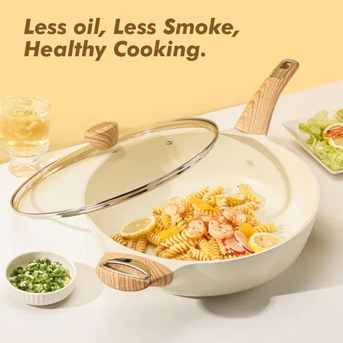 Miniatura 7 de SENSARTE Sartén antiadherente de cerámica con tapa, sartén de 10.5 pulgadas con asa auxiliar, sartén profunda de 3.8 Qt, sartén de inducción, sartén