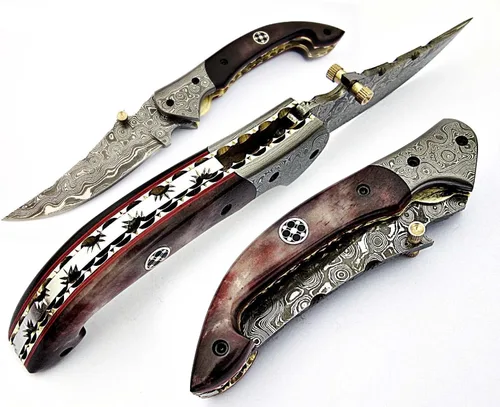 Miniatura 2 de FZ 01 Cuchillo de bolsillo de Damasco hecho a mano para hombres Cuchillo plegable con bloqueo de forro Cuchillo de bushcraft para pesca Camping