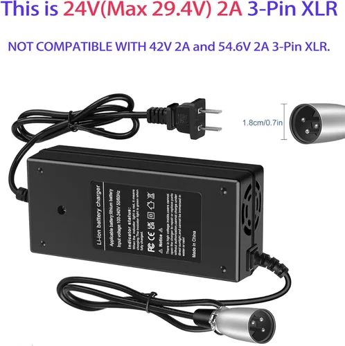 Miniatura 3 de Cargador XLR macho de 24 V (máximo 29.4 V), 2 A, 3 pines, para scooter eléctrico, conducción médica, scooter GoGo, Elite Traveler, Plus HD US, Ezip