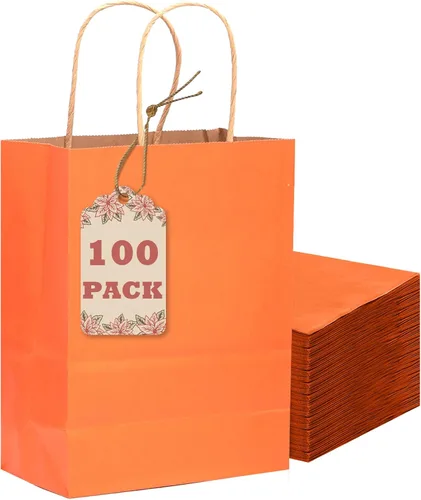 Miniatura 11 de qiqee Bolsas de regalo pequeñas de papel multicolor con asas a granel para fiesta arcoíris - 8.3"x6"x3.15" 100 piezas