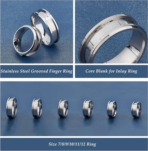 Miniatura 6 de UNICRAFTALE Anillo de acero inoxidable con núcleo en blanco, ajuste de anillo de dedo en blanco para incrustaciones, anillo de dedo ranurado, anillo