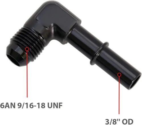 Miniatura 2 de KRD PERFORAMANCE 3/8 SAE Conexión rápida a 6AN Macho Push On EFI Manguera de línea de combustible de 90 grados Adaptador de montaje Conector