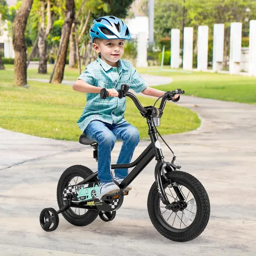 Miniatura 7 de BABY JOY Bicicleta para niños, 12, 14, 16, 18 pulgadas, bicicleta deportiva con ruedas de entrenamiento extraíbles, frenos de mano y posavasos