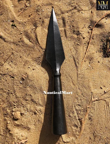 Miniatura 2 de NauticalMart Punta de lanza de hierro forjada a mano de Saga vikinga Reproducción de cabeza de lanza de acero de jabalina romana o medieval Antiguo