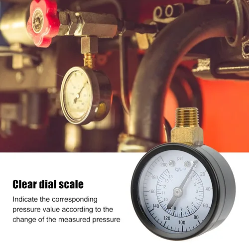 Miniatura 3 de Tissting Medidor de presión 1/4 pulgada NPT Rosca 0-200psi 0.0-30.9 lbs/cm² 1.969 in Diámetro Esfera Circular Top Mount Manómetro para Agua Aire