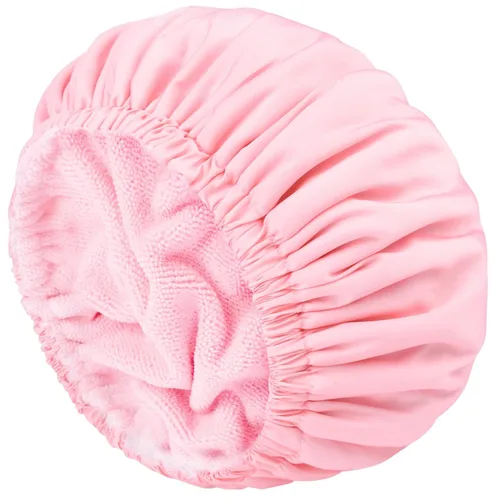 Miniatura 14 de Gorro de ducha para mujer, gorro de baño negro, reversible, grande, impermeable, ajustable, forro de rizo y banda elástica, dobladillo elástico