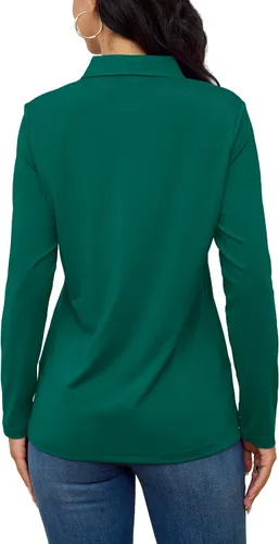 Miniatura 2 de TACVASEN Polo de golf para mujer, camiseta de manga larga, UPF 50+, secado rápido, 4 botones, rendimiento de tenis, ejercicio