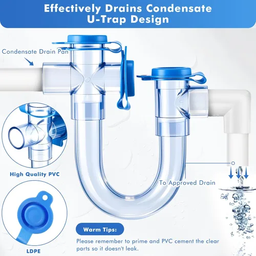 Miniatura 4 de 1 Pack 3/4 Inch Standard Condensate Trap with Cleaning Brush, PVC U Trap for HVAC Systems, Air Conditioner, Effectively Drains Condensate (Clear)