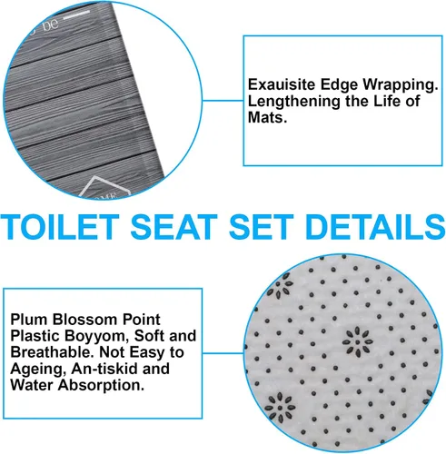 Miniatura 7 de Juego de 4 piezas de cortinas de ducha familiares con alfombras antideslizantes, cubierta para tapa de inodoro y tapete de baño, conjunto negro