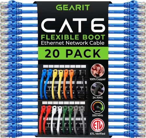 Miniatura 18 de GearIT Paquete de 20 cables de conexión Cat6 de 1 pie, cable Ethernet Cat 6 sin enganches, flexible y suave, serie Preimum, color azul