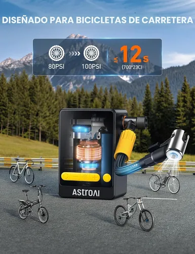 Miniatura 6 de AstroAI Bomba de bicicleta, inflador de neumáticos de 150 PSI, compresor de aire portátil, inflador de neumáticos con medidor de presión