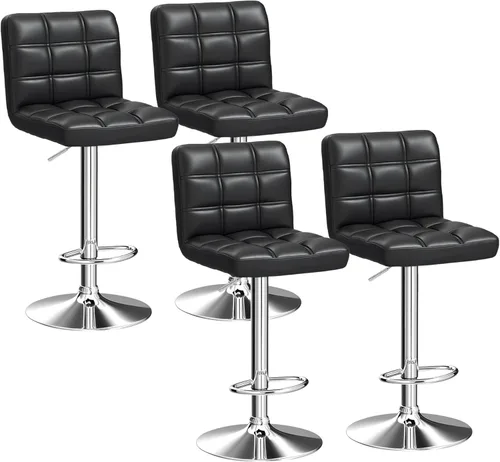 ZENY Juego de 4 taburetes de bar giratorios ajustables, modernos taburetes de bar de cocina de piel sintética, taburete de bar con respaldo cuadrado