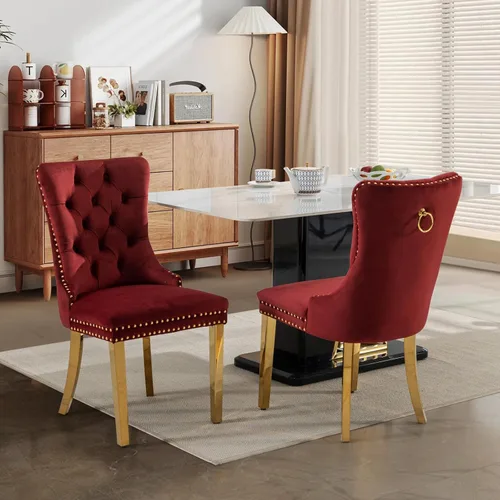 Miniatura 125 de SoarFlash Juego de 2 sillas de comedor de tela de lino, sillas de comedor tapizadas con ribete de cabeza de clavo y patas de madera de color claro