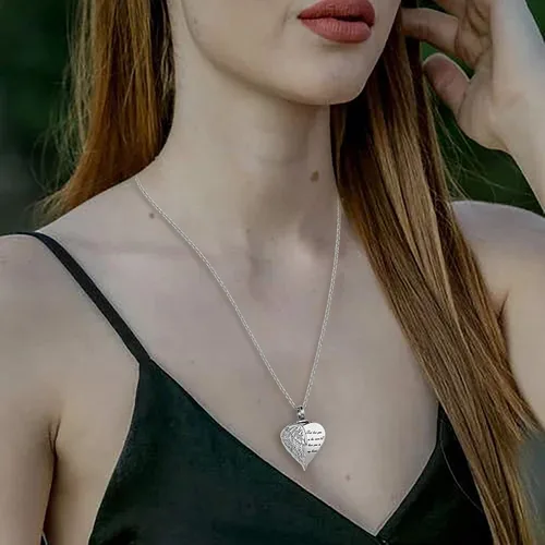 Miniatura 6 de LuxglitterLin Collar de urna de cremación con forma de corazón de ala de ángel para cenizas humanas, recuerdo, joyería conmemorativa, Dios te tiene