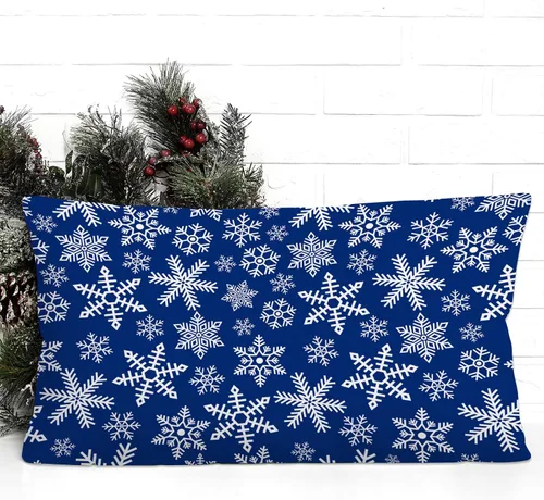 Miniatura 2 de SPXUBZ Funda de almohada de algodón con diseño de copo de nieve azul, Feliz Navidad, decoración del hogar, funda de cojín rectangular