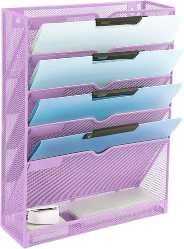 Miniatura 15 de EASEPRES Organizador de archivos de malla de 3 bolsillos para colgar en la pared, carpeta de papel para correo montada en la pared, organizador