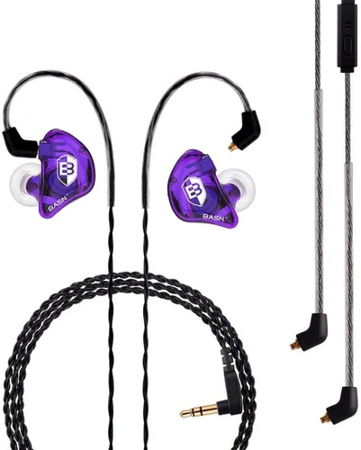 Miniatura 8 de BASN Auriculares profesionales intrauditivos con monitor para cantantes, bateristas y músicos con conector MMCX IEM (Pro Clear Negro)