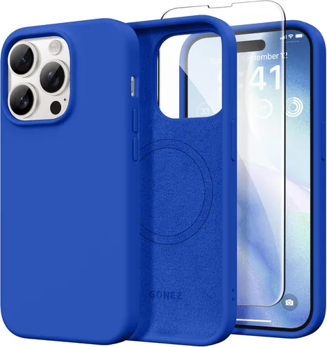 Miniatura 54 de GONEZ Funda de silicona para iPhone 14 Pro Max, compatible con MagSafe, con protector de pantalla + protector de lente de cámara, silicona líquida a