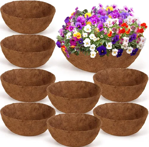 Miniatura 8 de Gerrii 8 forros de coco de 16 pulgadas para cestas colgantes, revestimientos de coco para maceteros redondos naturales de coco y coco, cesta